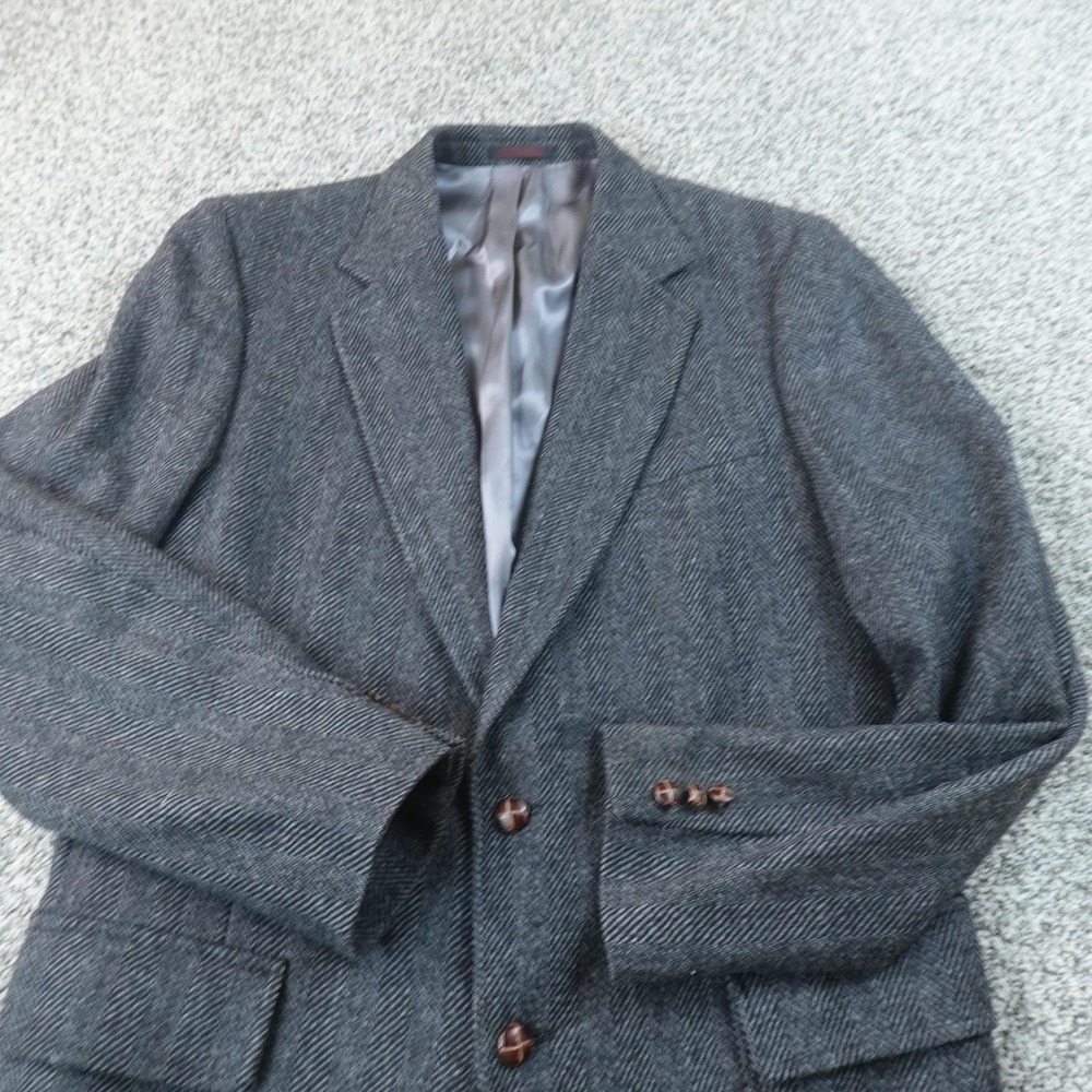 Savile Row Blazer Mens 42L Gray Herringbone Wool Tweed Sport Coat Suit Jacket